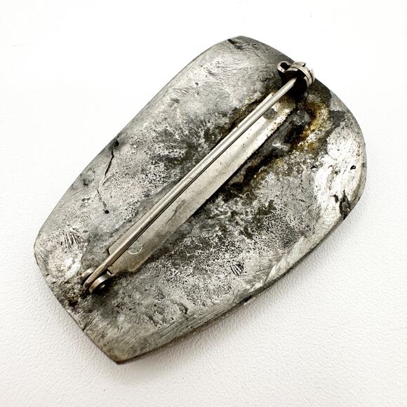 Brutalist Egg-Shape Pewter Brooch | Antique Sterling Silver Celtic Shield Brooch - Picture 12 of 13